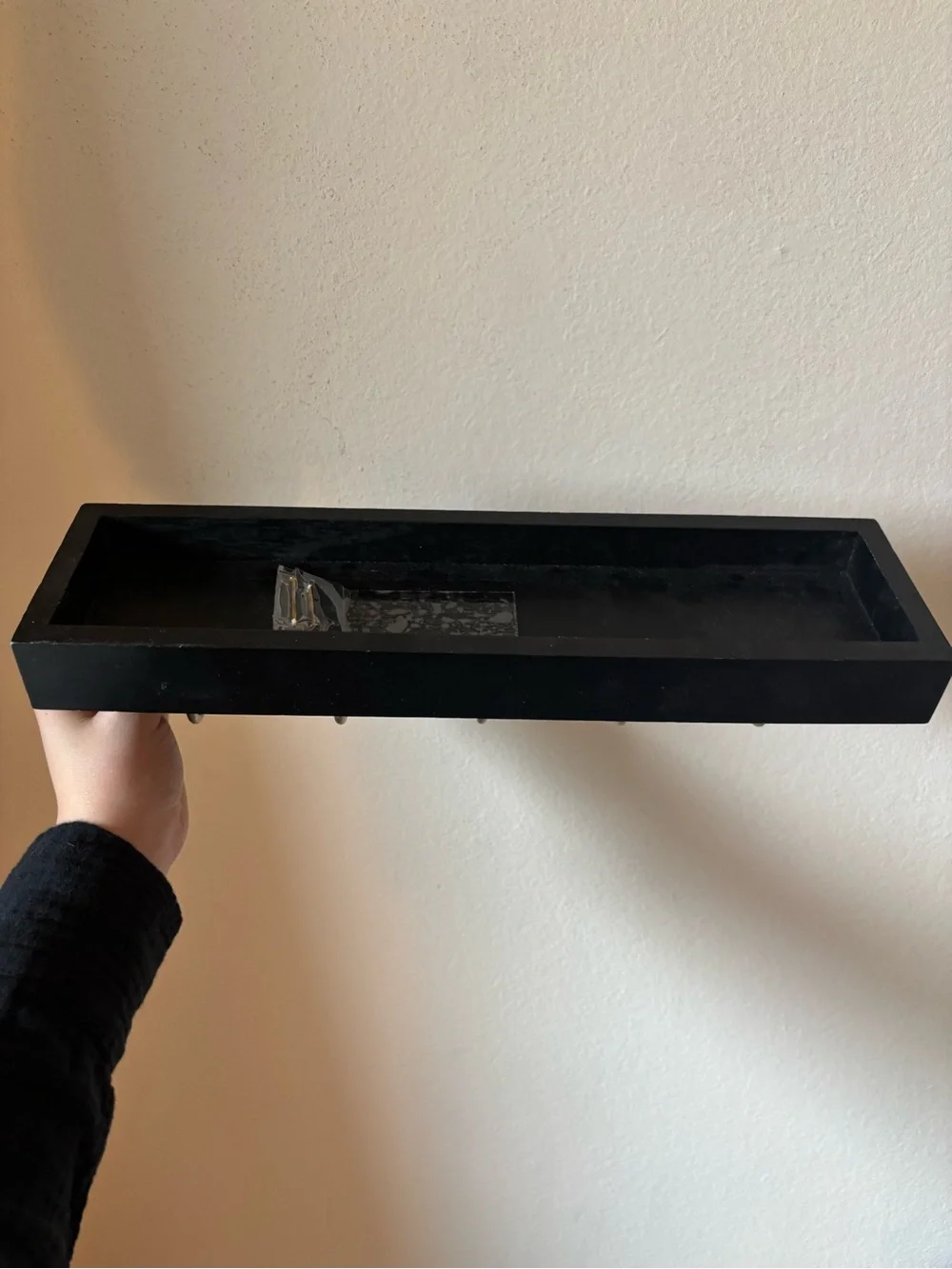 Black Wall Shelf with 5 Brass Hooks